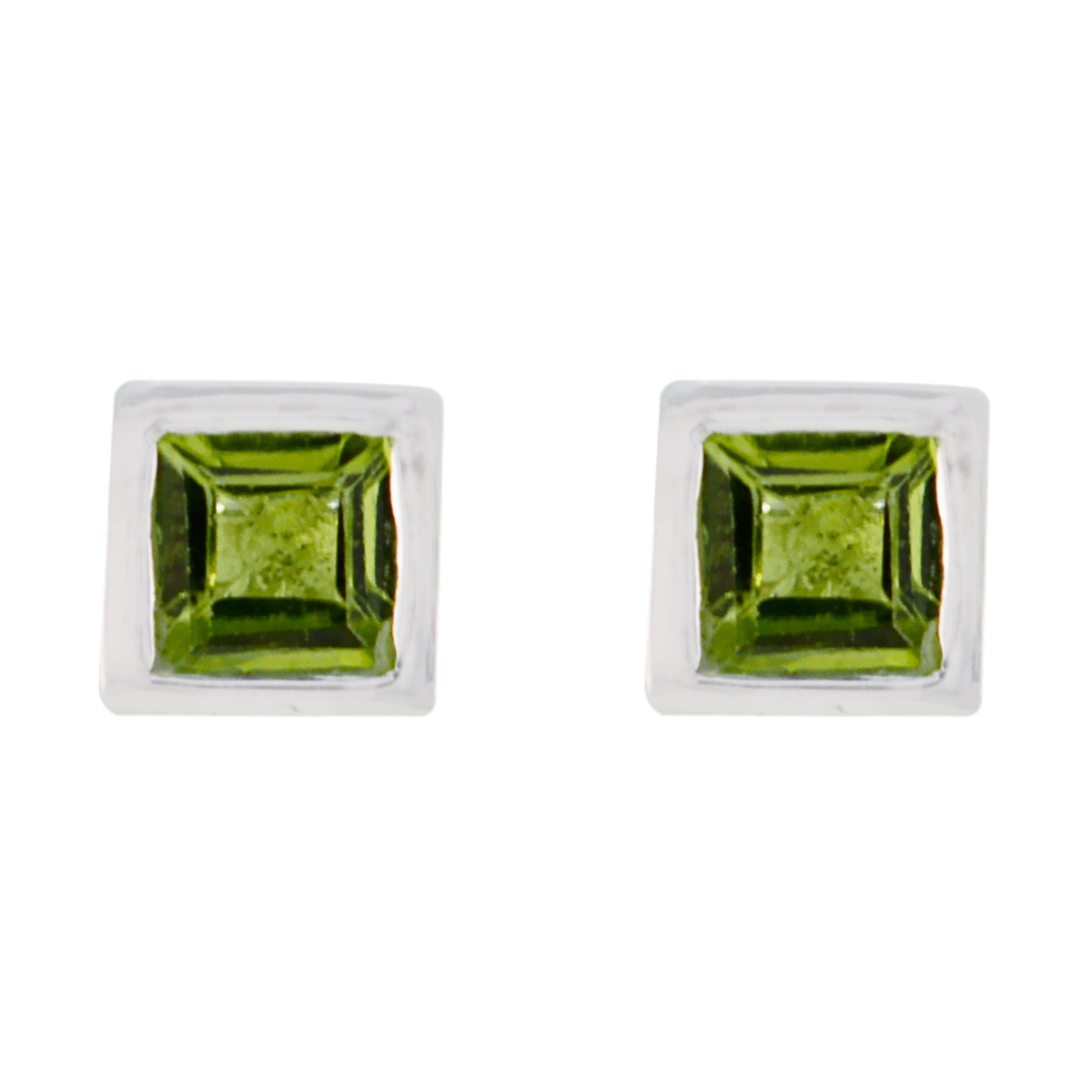 Riyo Good Gemstones square Faceted Green Peridot Silver Earring gift for mother's day