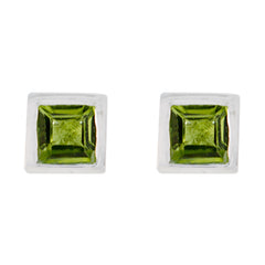 Riyo Good Gemstones square Faceted Green Peridot Silver Earring gift for mother's day
