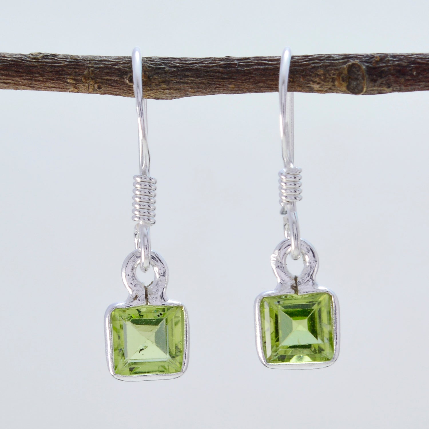 Riyo Good Gemstones square Faceted Green Peridot Silver Earrings wedding gift