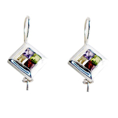 Riyo Good Gemstones square Faceted Multi Multi Stone Silver Earrings gift for wife