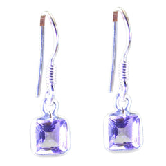 Riyo Good Gemstones square Faceted Purple Amethyst Silver Earring gift for friends