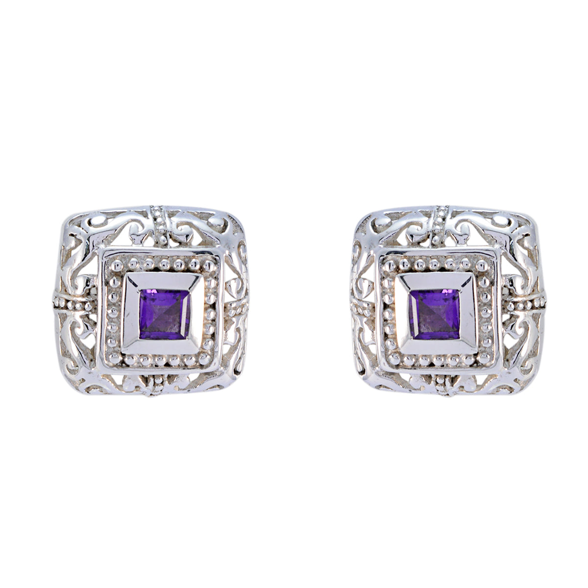 Riyo Good Gemstones square Faceted Purple Amethyst Silver Earrings gift for mother