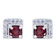 Riyo Good Gemstones square Faceted Red Garnet Silver Earrings anniversary day gift