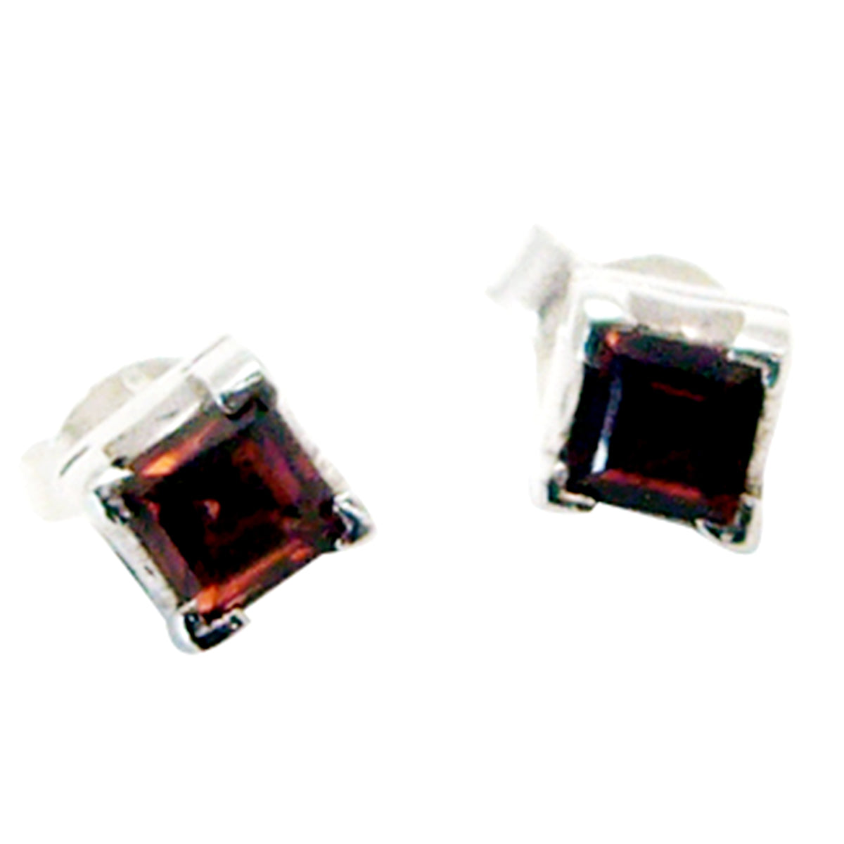 Riyo Good Gemstones square Faceted Red Garnet Silver Earrings gift for b' day