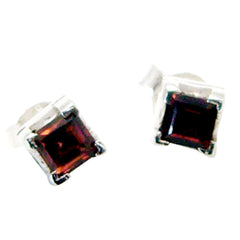 Riyo Good Gemstones square Faceted Red Garnet Silver Earrings gift for b' day