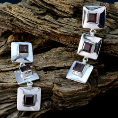 Riyo Good Gemstones square Faceted Red Garnet Silver Earrings gift for teachers day