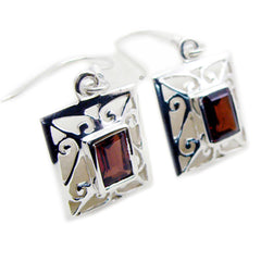 Riyo Good Gemstones square Faceted Red Garnet Silver Earrings gift for valentine's day