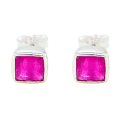 Riyo Good Gemstones square Faceted Red Indian Ruby Silver Earring moms day gift