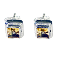 Riyo Good Gemstones square Faceted Yellow Citrine Silver Earring college student gift