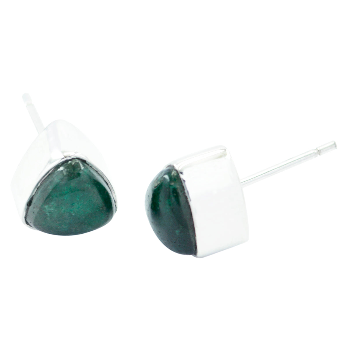 Riyo Good Gemstones trillion Cabochon Green Indian Emerald Silver Earring gift for valentine's day