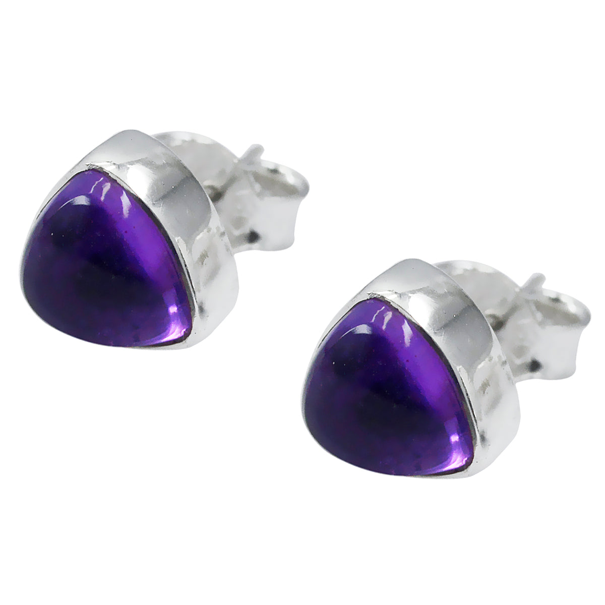 Riyo Good Gemstones trillion Cabochon Purple Amethyst Silver Earring gift for mother's day