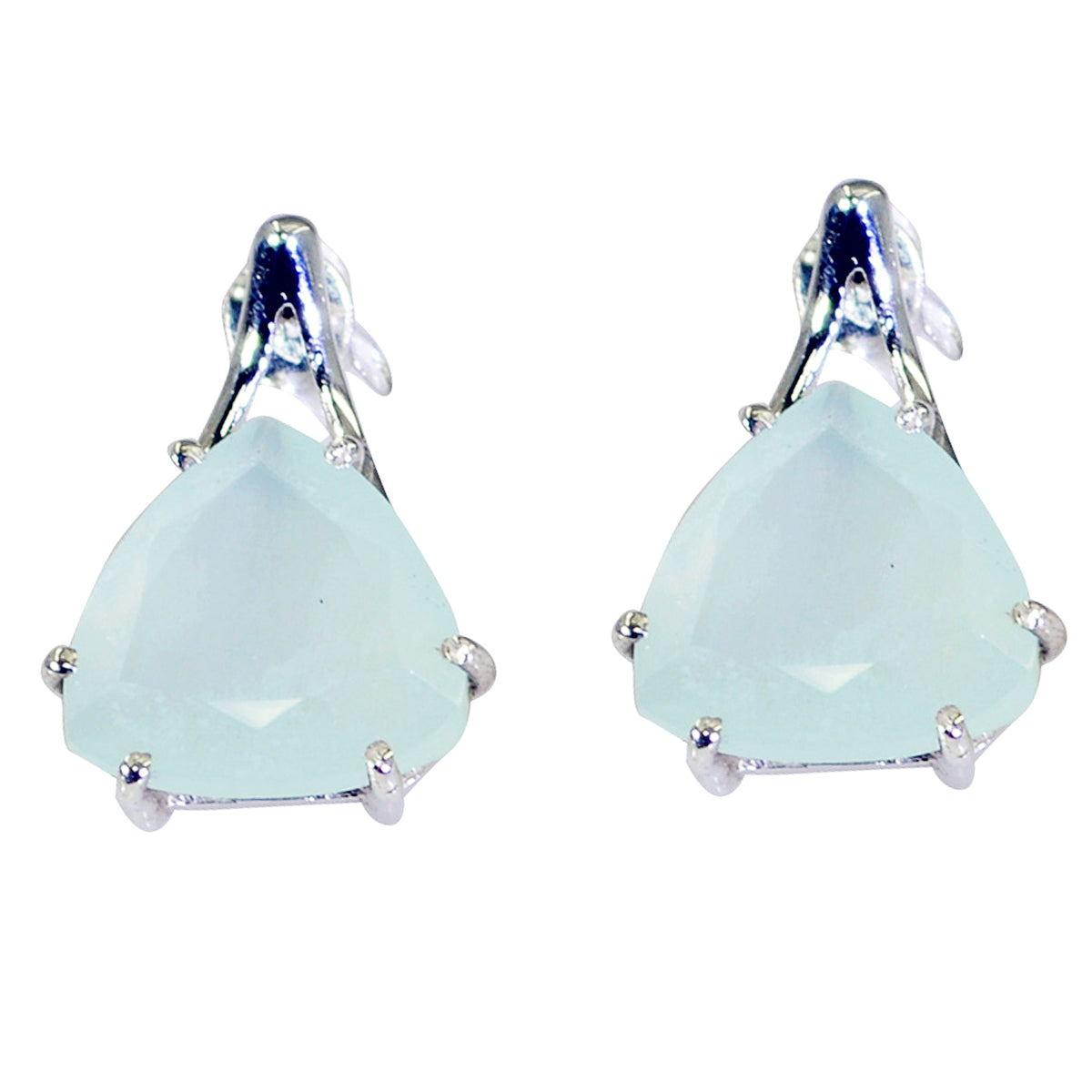 Riyo Good Gemstones trillion Faceted Aqua Chalcedoy Silver Earring gift for wife