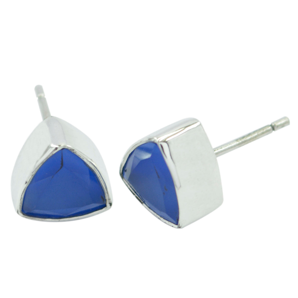 Riyo Good Gemstones trillion Faceted Blue Chalcedony Silver Earrings gift for women