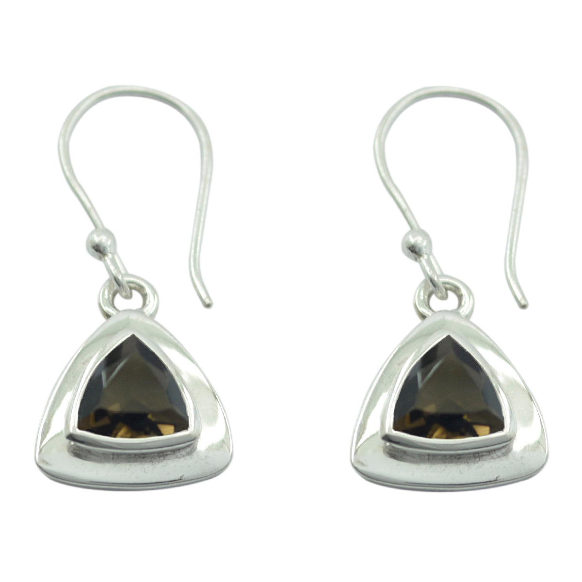 Riyo Good Gemstones trillion Faceted Brown Smokey Quartz Silver Earrings gift for b' day