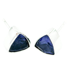 Riyo Good Gemstones trillion Faceted Nevy Blue Iolite Silver Earring gift for easter Sunday