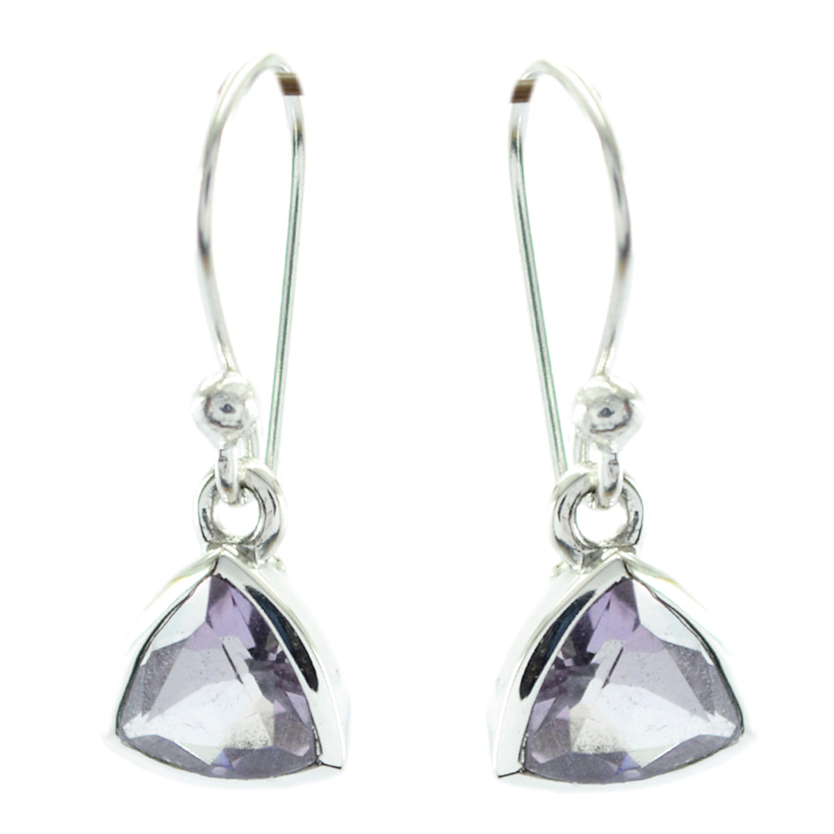 Riyo Good Gemstones trillion Faceted Purple Amethyst Silver Earring brithday gift