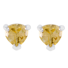 Riyo Good Gemstones trillion Faceted Yellow Citrine Silver Earring gift for children day