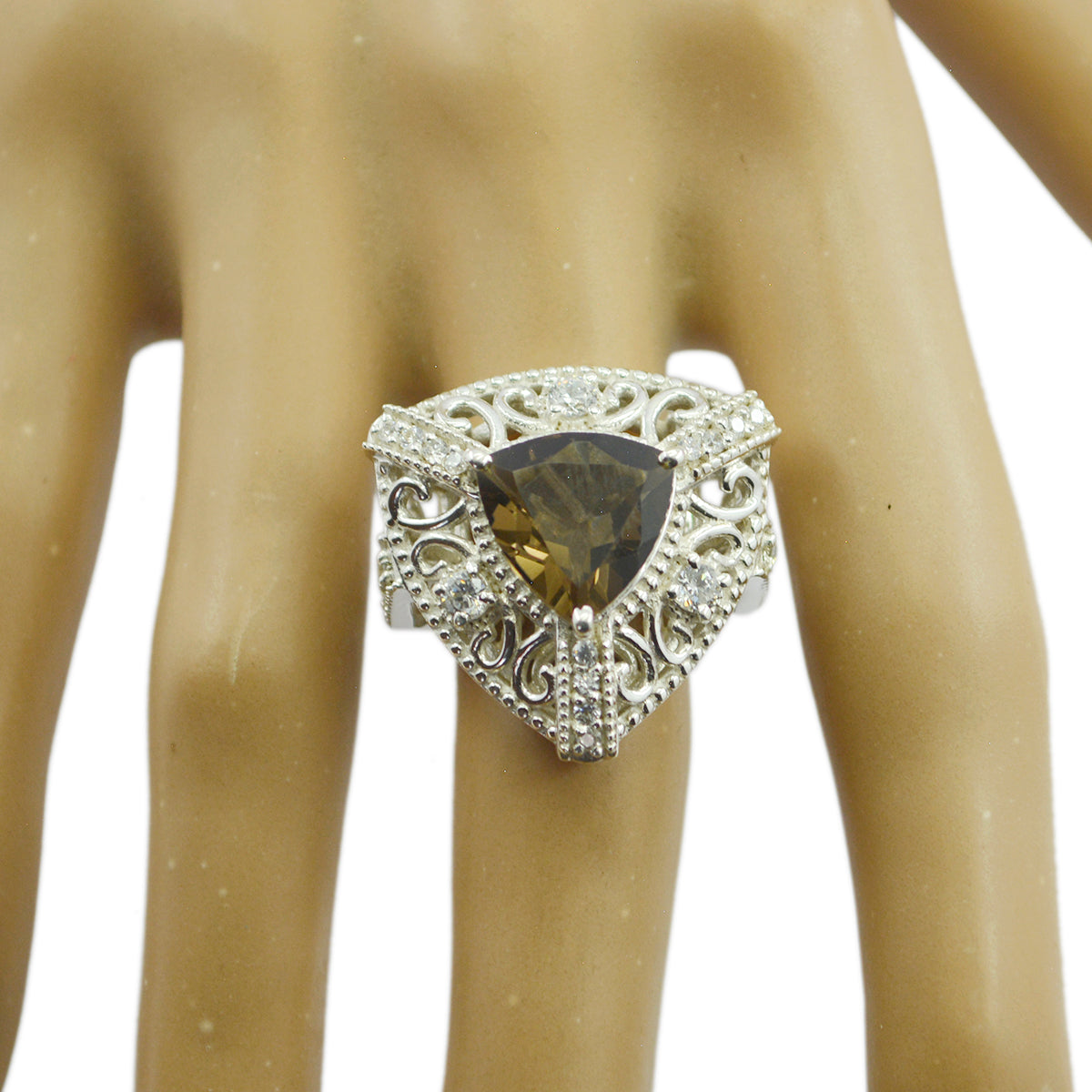 Riyo India Gemstone Smoky Quartz 925 Silver Rings Magnolia Jewelry
