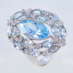 Riyo Indian Gems Blue Topaz 925 Sterling Silver Ring Name Jewelry
