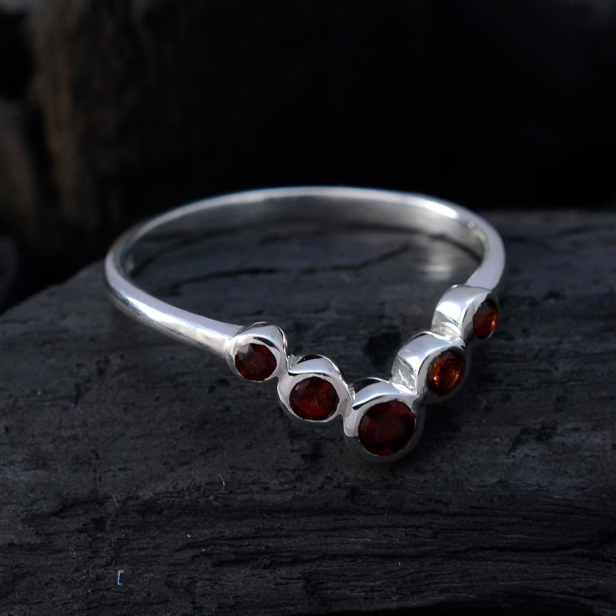 Riyo Magnetic Gemstone Garnet Solid Silver Ring Customized Jewelry