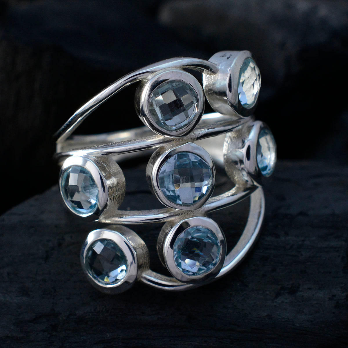 Riyo Marvelous Gem Blue Topaz 925 Sterling Silver Ring Lucky Jewelry