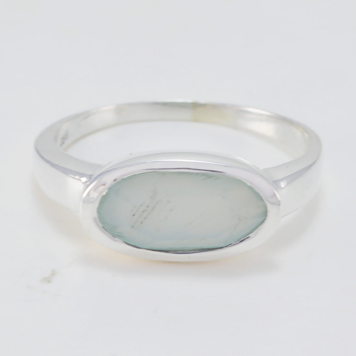 Riyo Mesmeric Gem Aqua Chalcedony Solid Silver Ring Good Friday Gift
