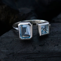 Riyo Mesmeric Gems Blue Topaz Solid Silver Rings Luxury Jewelry