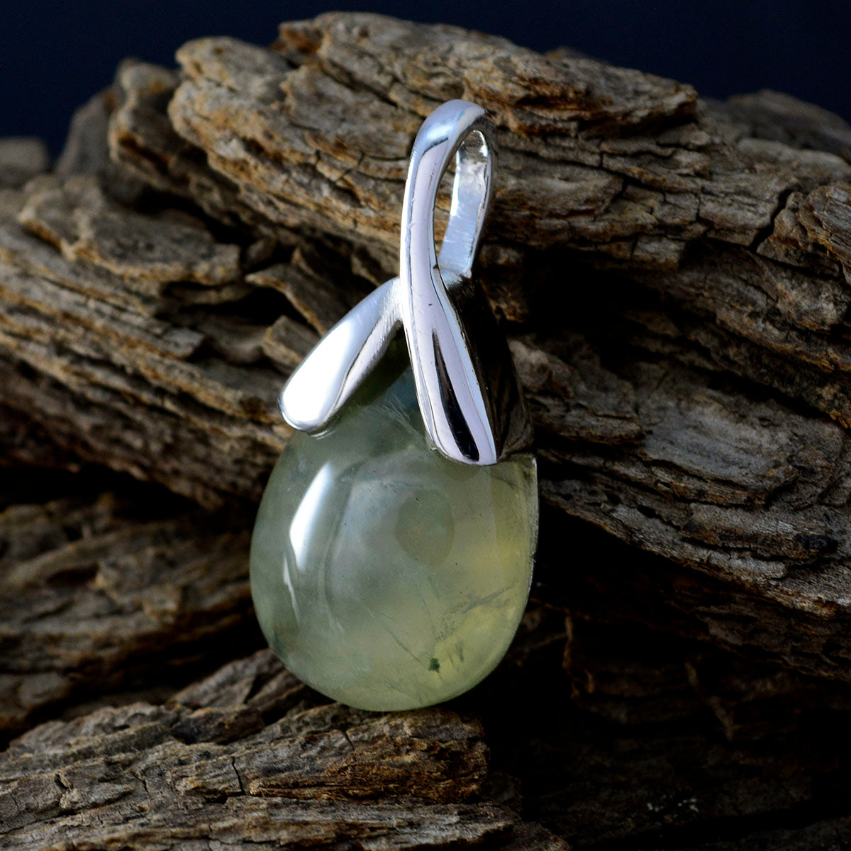 Riyo Natural Gemstone Fancy Cabochon Green Prehnite Solid Silver Pendants graduation gift