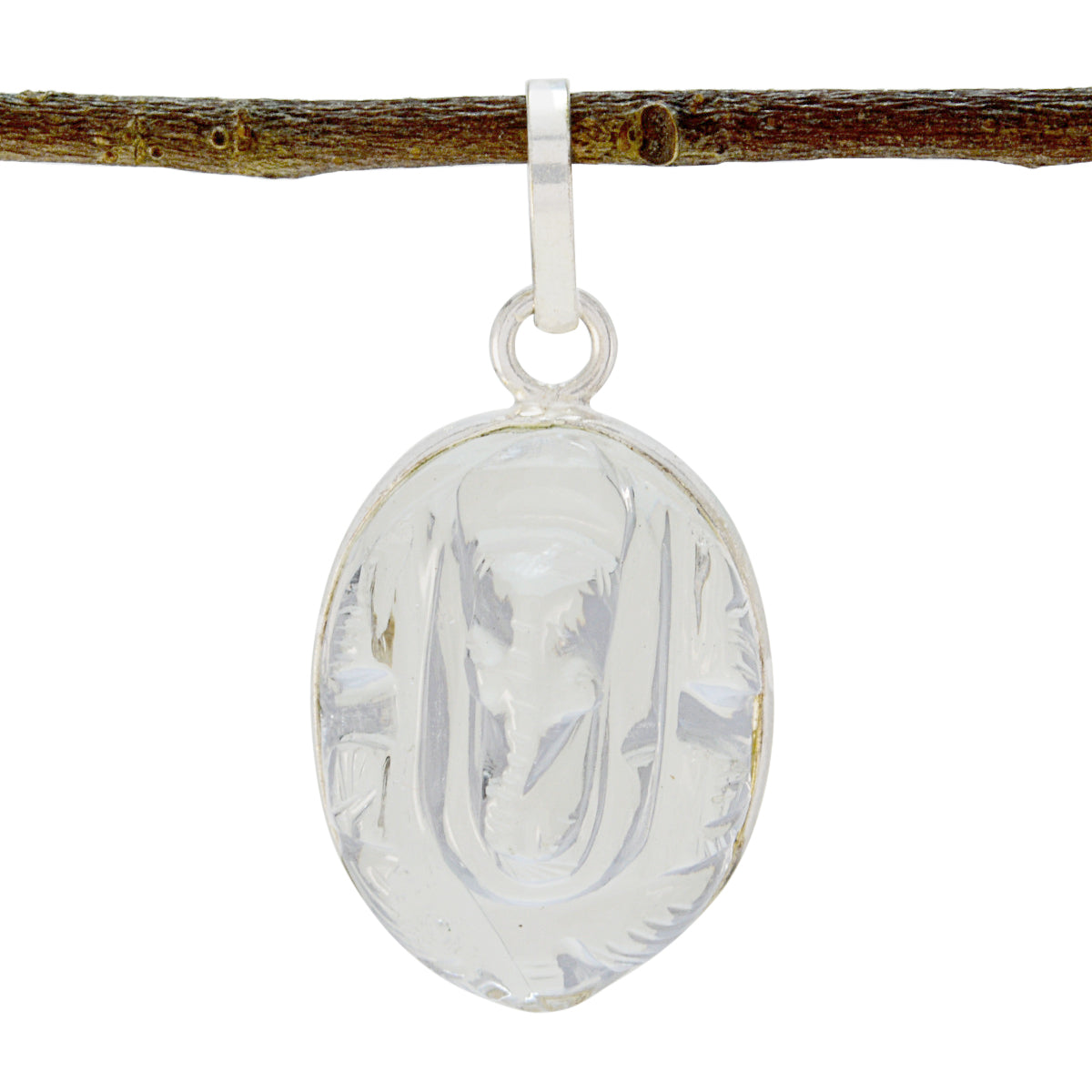 Riyo Natural Gemstone Fancy Cabochon White Crystal Quartz Sterling Silver Pendants frinendship day gift