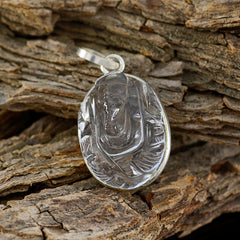 Riyo Natural Gemstone Fancy Cabochon White Crystal Quartz Sterling Silver Pendants frinendship day gift