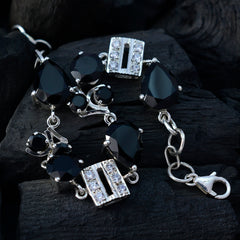 Riyo Natural Gemstone Fancy Faceted Black Black Onyx Silver Bracelets mom birthday gift