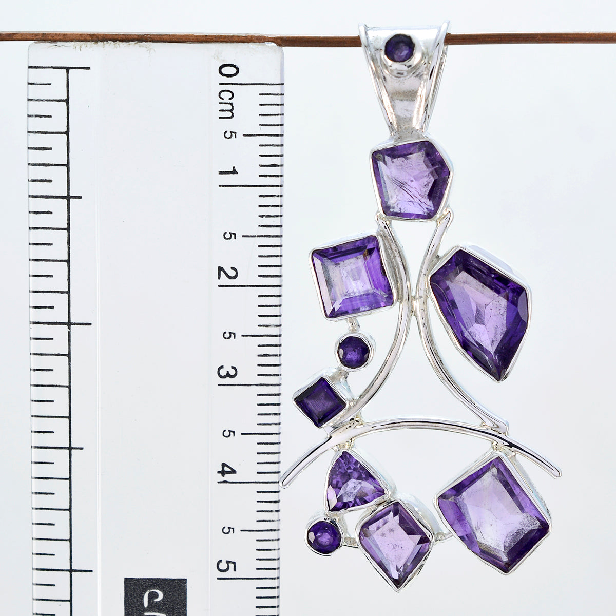 Riyo Natural Gemstone Fancy Faceted Purple Amethyst 925 Silver Pendants gift for handmade