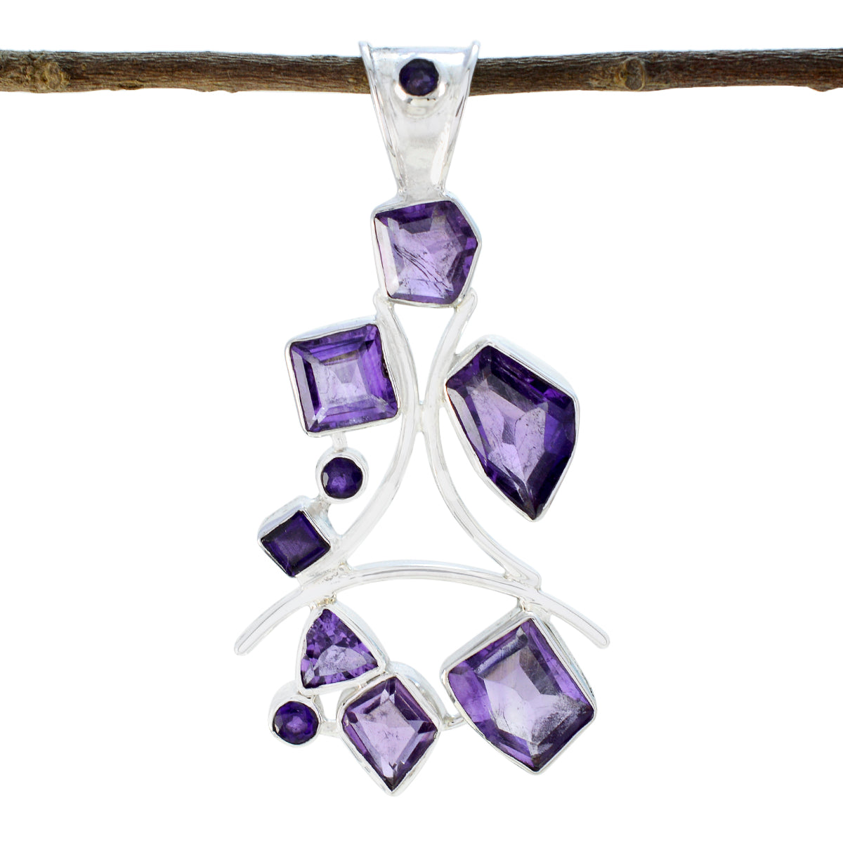 Riyo Natural Gemstone Fancy Faceted Purple Amethyst 925 Silver Pendants gift for handmade