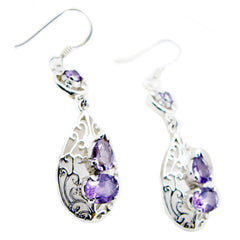 Riyo Natural Gemstone MUlti shape Faceted Purple Amethyst Silver Earring wedding gift