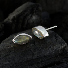 Riyo Natural Gemstone Marquise Cabochon Grey Labradorite Silver Earrings mom birthday gift