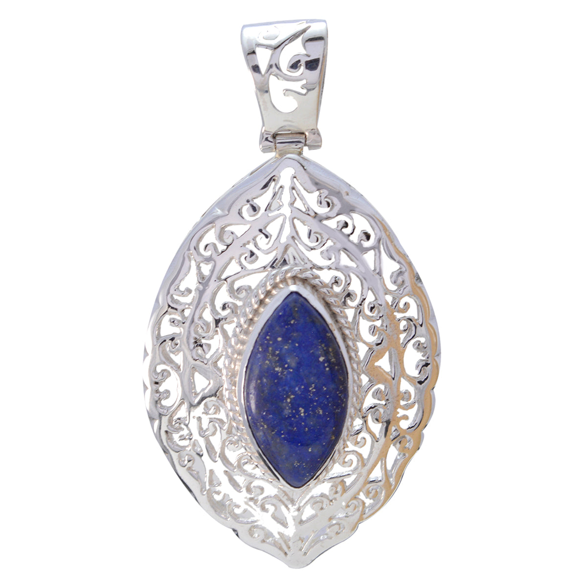 Riyo Natural Gemstone Marquise Cabochon Nevy Blue Lapis Lazuli Sterling Silver Pendant gift for labour day