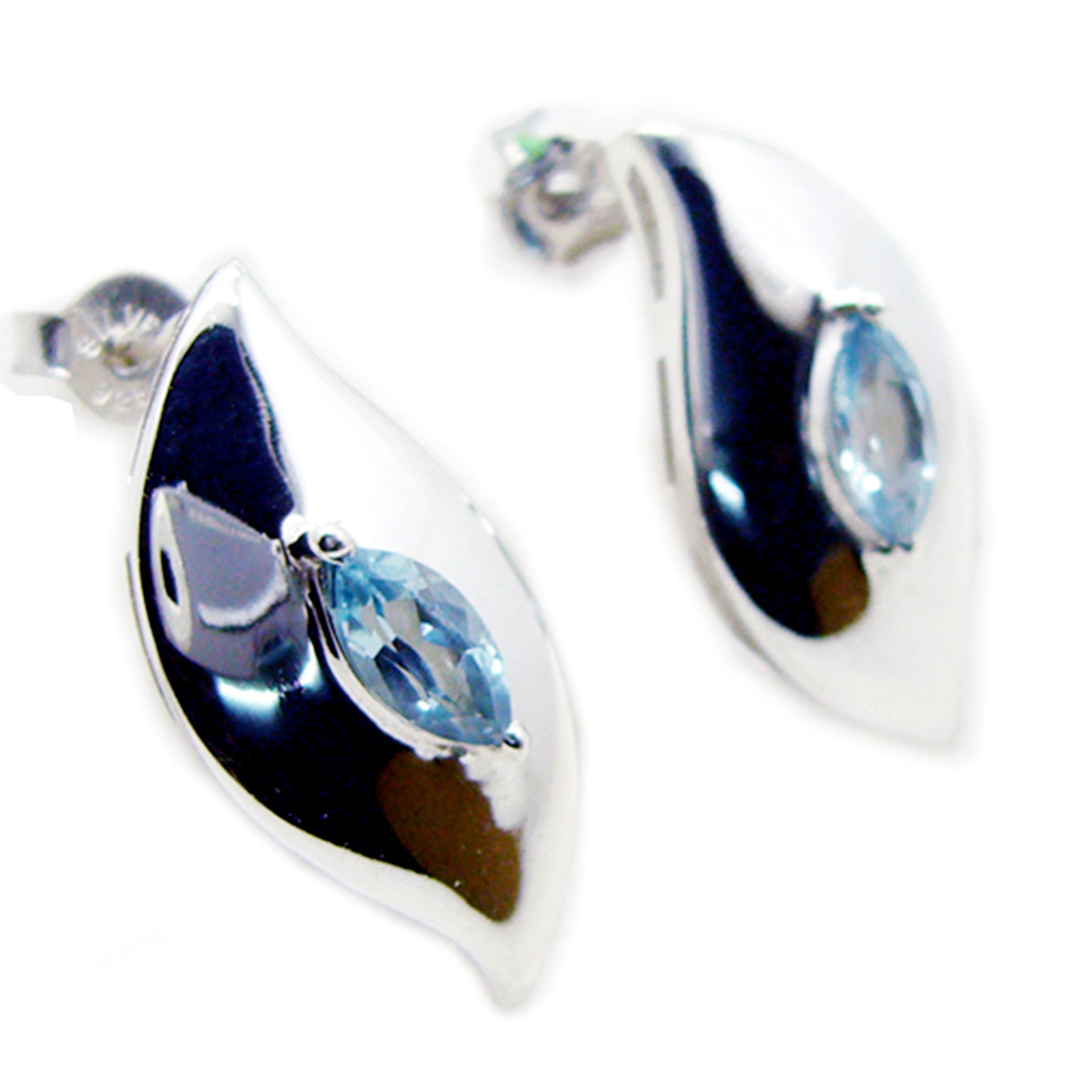 Riyo Natural Gemstone Marquise Faceted Blue Topaz Silver Earring gift for friends