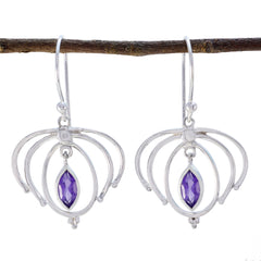 Riyo Natural Gemstone Marquise Faceted Purple Amethyst Silver Earring new years day gift