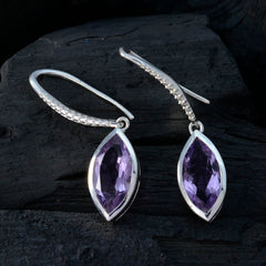 Riyo Natural Gemstone Marquise Faceted Purple Amethyst Silver Earrings gift for friendship day