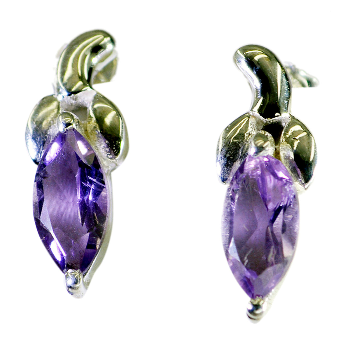 Riyo Natural Gemstone Marquise Faceted Purple Amethyst Silver Earrings handmade gift