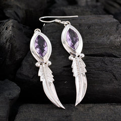 Riyo Natural Gemstone Marquise Faceted Purple Amethyst Silver Earrings mom birthday gift