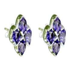 Riyo Natural Gemstone Marquise Faceted Purple Amethyst Silver Earrings sister gift