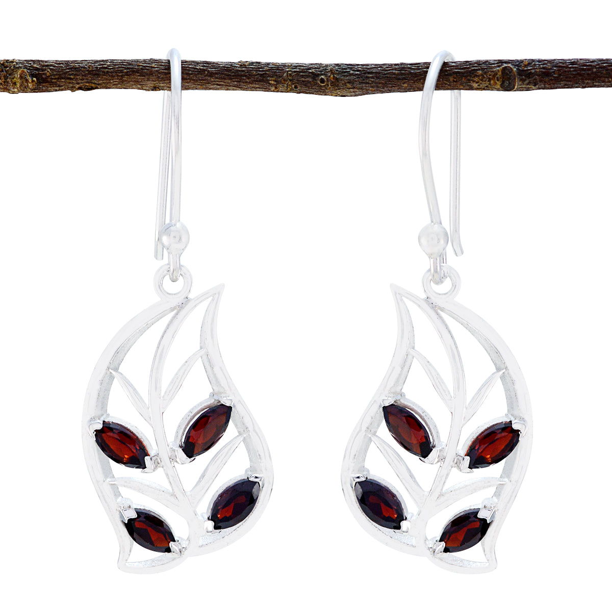Riyo Natural Gemstone Marquise Faceted Red Garnet Silver Earrings christmas gift