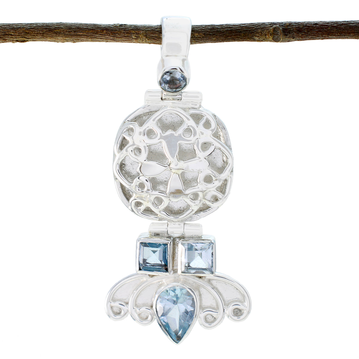 Riyo Natural Gemstone Multi Shape Faceted Blue Blue Topaz Sterling Silver Pendants gift for grandmother