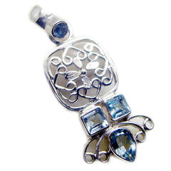 Riyo Natural Gemstone Multi Shape Faceted Blue Blue Topaz Sterling Silver Pendants gift for grandmother
