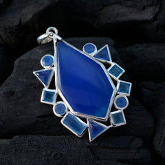 Riyo Natural Gemstone Multi Shape Faceted Blue Chalcedony Solid Silver Pendant gift for good