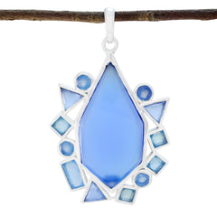 Riyo Natural Gemstone Multi Shape Faceted Blue Chalcedony Solid Silver Pendant gift for good