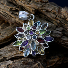Riyo Natural Gemstone Multi Shape Faceted Multi Color Multi Stone 925 Silver Pendant thanks giving gift