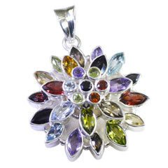 Riyo Natural Gemstone Multi Shape Faceted Multi Color Multi Stone 925 Silver Pendant thanks giving gift