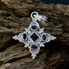 Riyo Natural Gemstone Multi Shape Faceted Nevy Blue Iolite 925 Sterling Silver Pendants gift for girlfriend